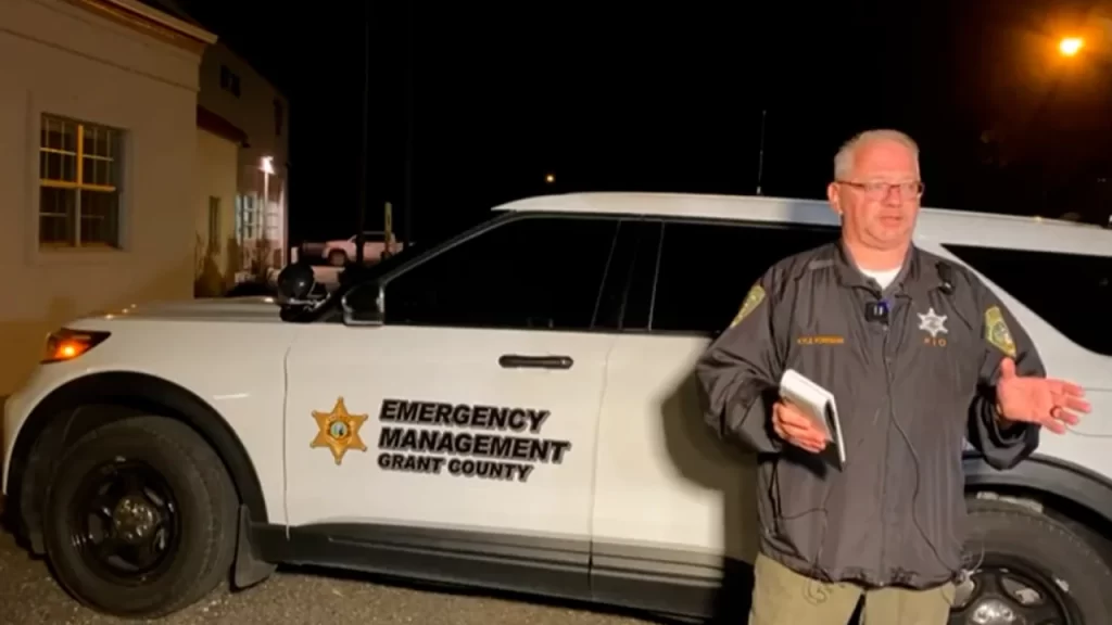 Grant County Sheriff's Office spokesman Kyle Foreman speaks during a news conference on the shooting near Gorge Amphitheater in Washington. Credit, CNN.