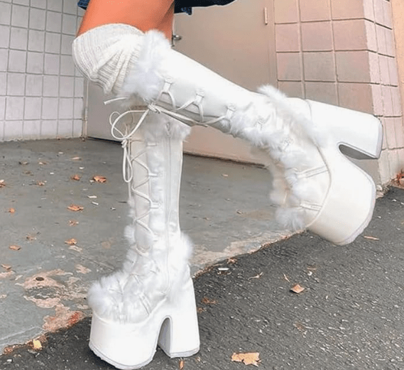 fuzzy winter rave boots