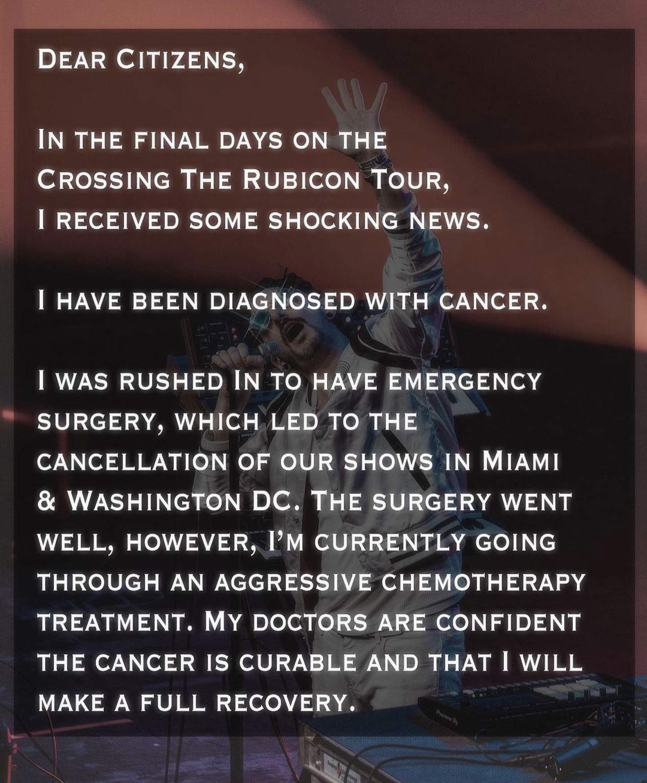 Kasablanca diagnosed with cancer in new social media announcement. 