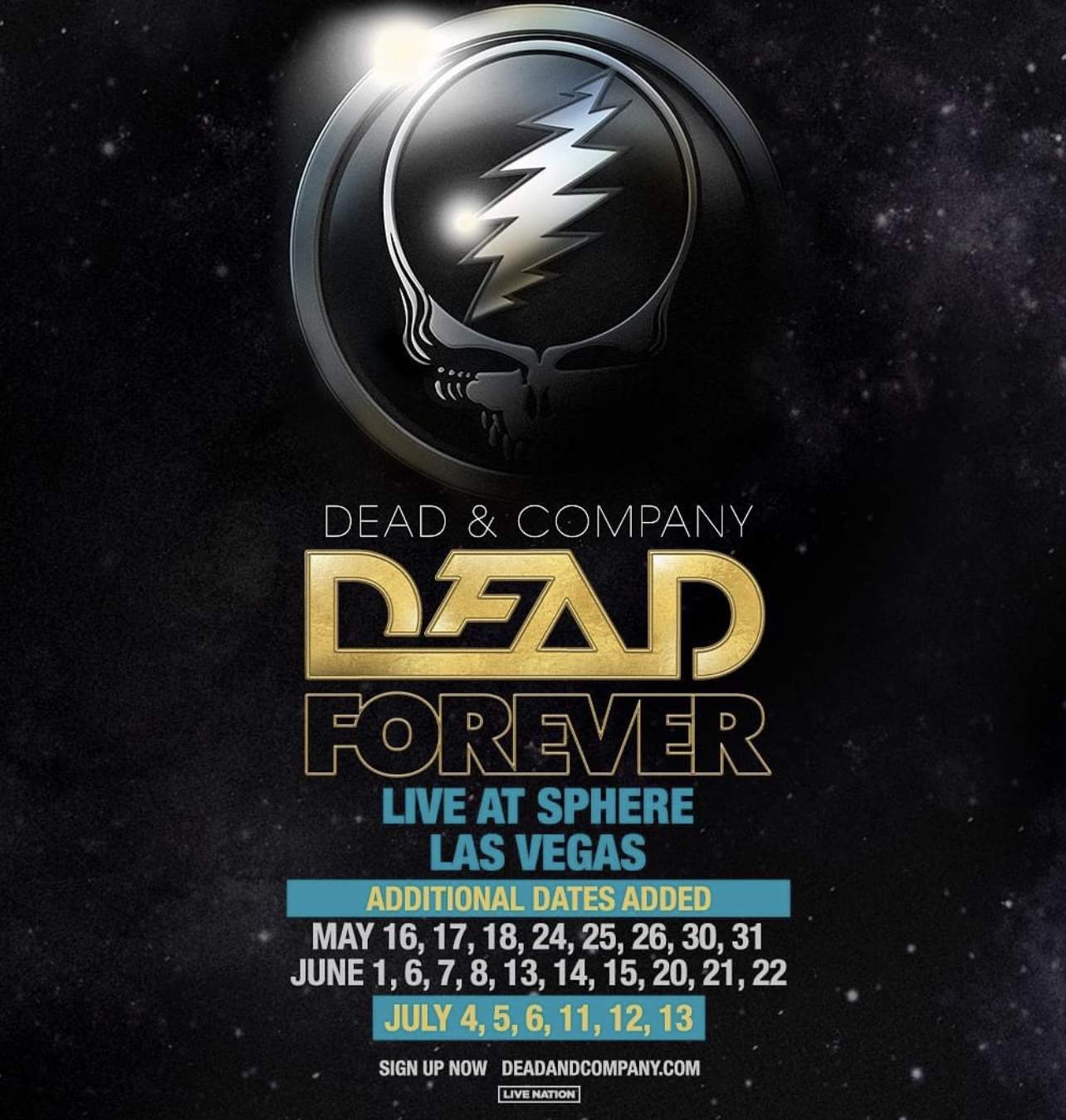 Grateful Dead and Company's poster with the dates for their Las Vegas Sphere residency.