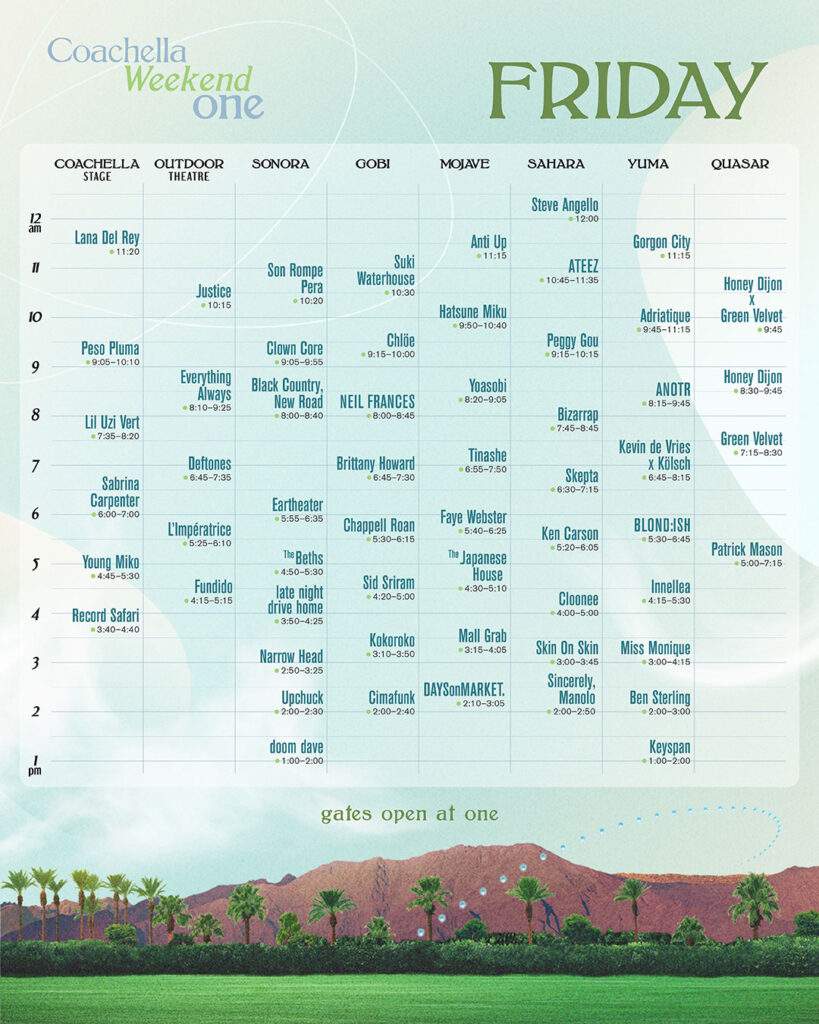 Coachella 2024 Friday Set Times Weekend One