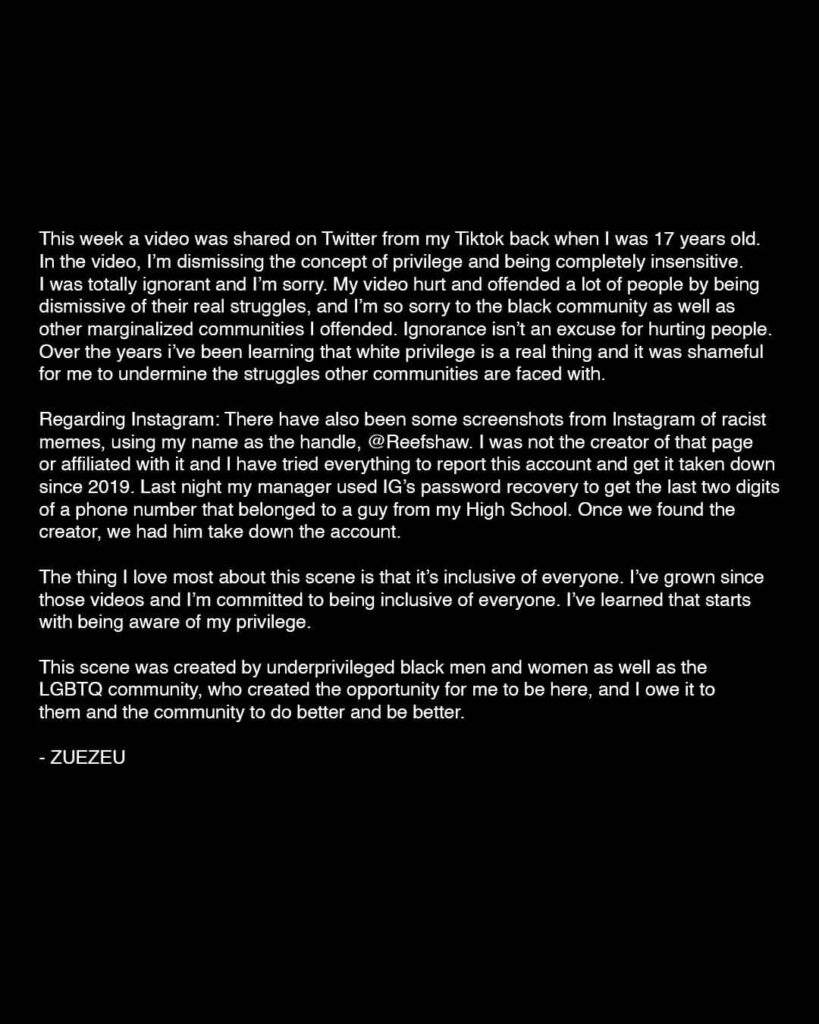 zuezeu apology