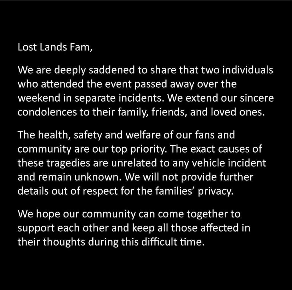 lost lands statement regarding deaths at event